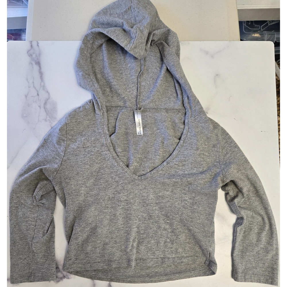 Vintage 90s Cherry Mellow Womens Cropped Hoodie Small Gray Pullover Sexy Top USA - Picture 2 of 7